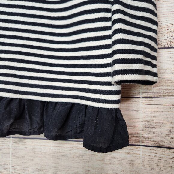 VINEYARD VINES Black White Striped Ruffle Bottom Top Long Sleeve Size XS - Picture 6 of 14
